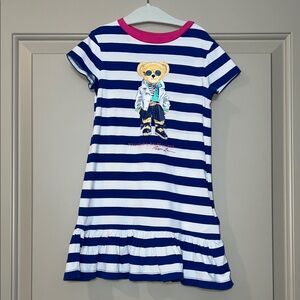 Ralph Lauren Blue and White Striped Kids Polo Bear Dress